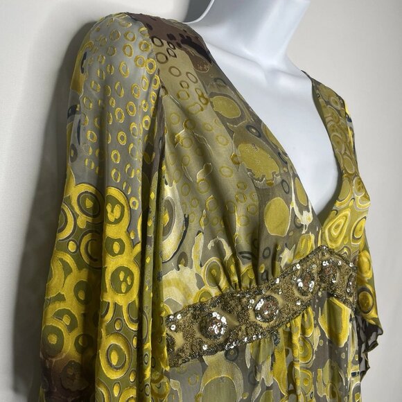Vintage Y2K Anna Paul Silk Blouse Size M Green Gold Embroidery Sequins Maternity - Picture 4 of 8